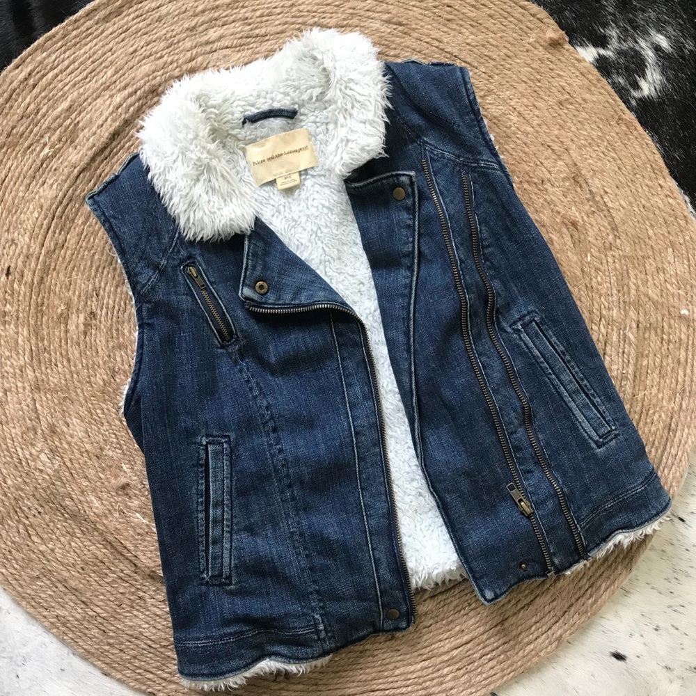 Anthropologie Pilcro Denim Shearling Vest